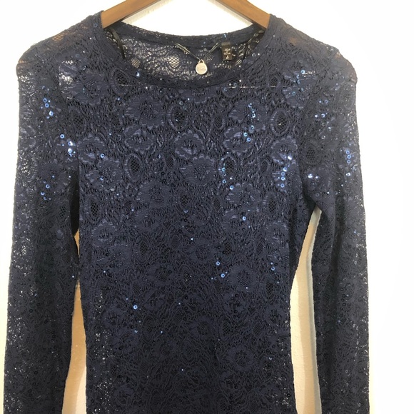 BKE Navy lace and sparkle blouse small NWT - Picture 2 of 8